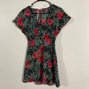 Reformation Reformed Mini Dress Women XS Black Red Floral Open Back Short Sleeve